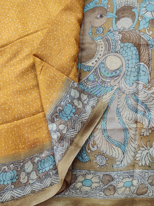 Yellow Colour Semi Banarasi With Bandhani Print