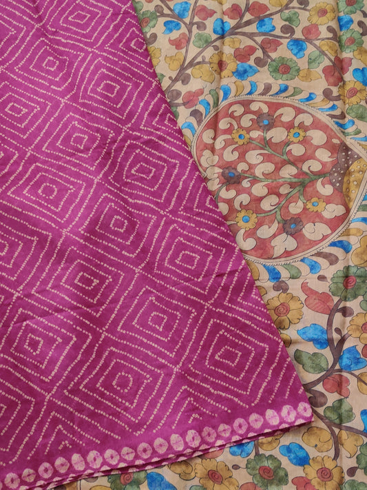 Magenta Colour Semi Banarasi With Bandhani