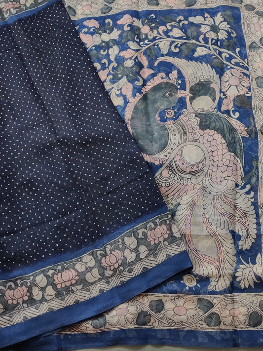 Navy Blue Colour Semi Banarasi With Bandhani Print