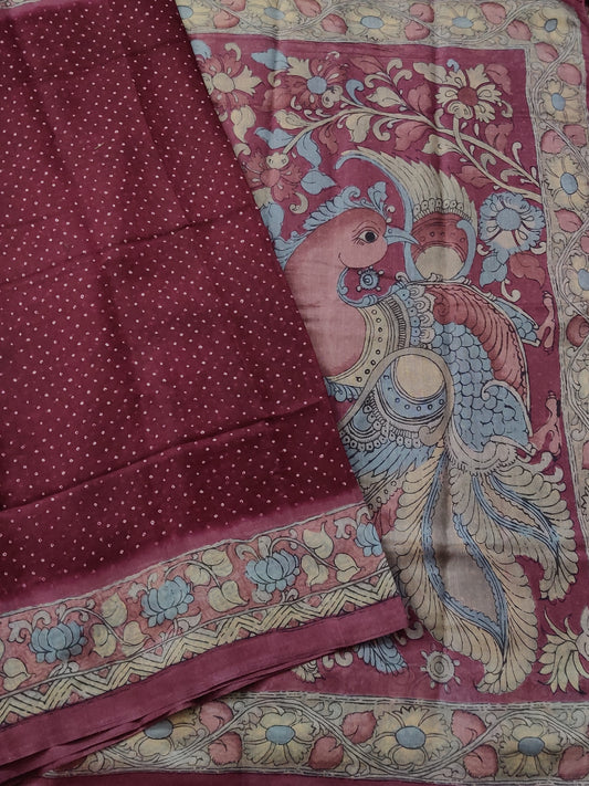 Maroon Colour Semi Banarasi With Bandhani Print