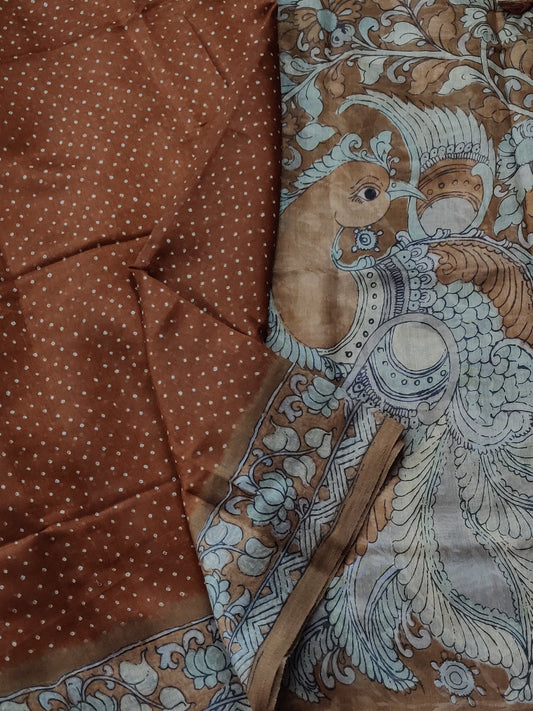 Brown Colour Semi Banarasi Saree With Bandhani Print