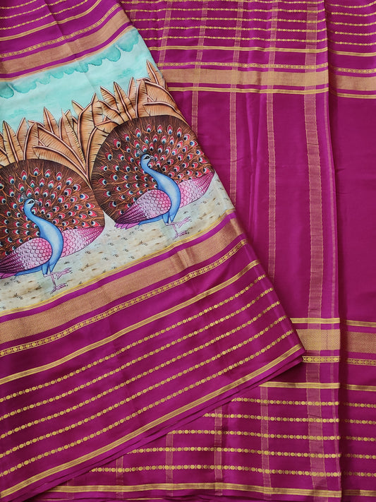 Multi Colour Mysore Crepe Silk Saree With Digital Print