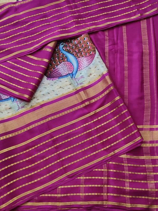 Multi Colour Mysore Crepe Silk Saree With Digital Print