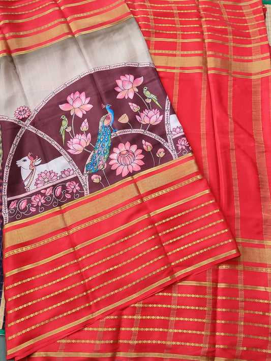 Multi Colour Mysore Crepe Silk Saree With Digital Print Motif