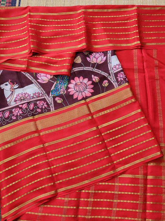 Multi Colour Mysore Crepe Silk Saree With Digital Print Motif