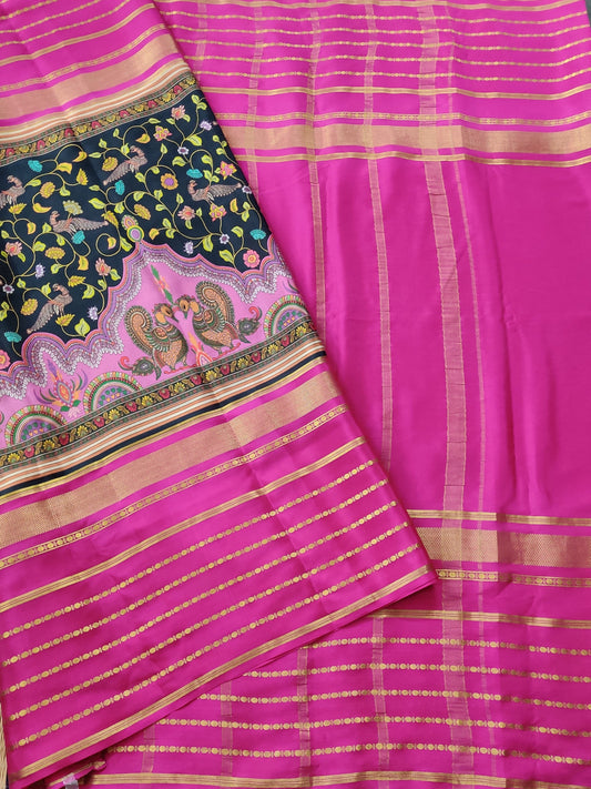 Black Colour Mysore Crepe Silk Saree With Digital Print