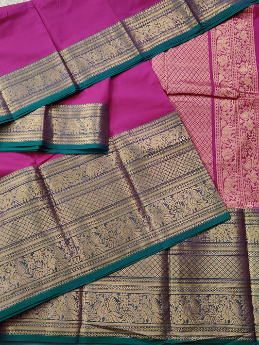 Magenta Colour Cotton Saree With Plain Body