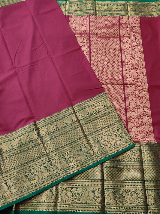 Maroon Colour Cotton Saree With Plain Body