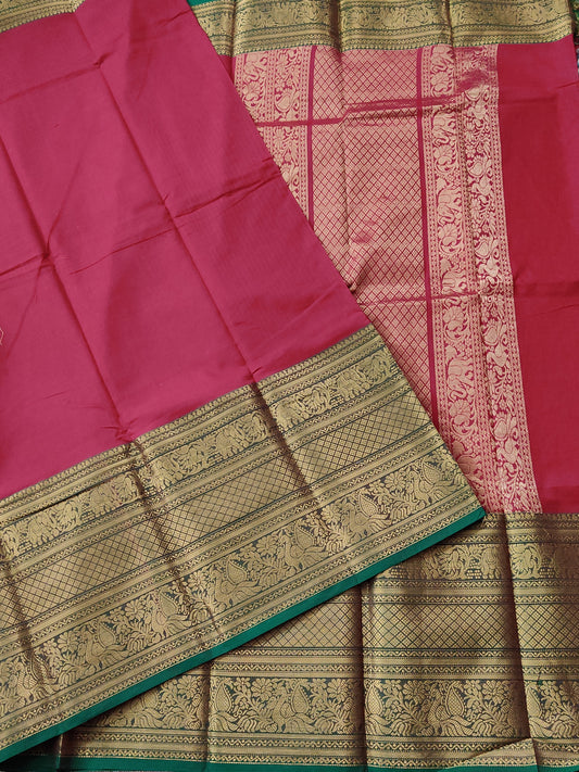 Light Maroon Colour Cotton Saree With Plain Body