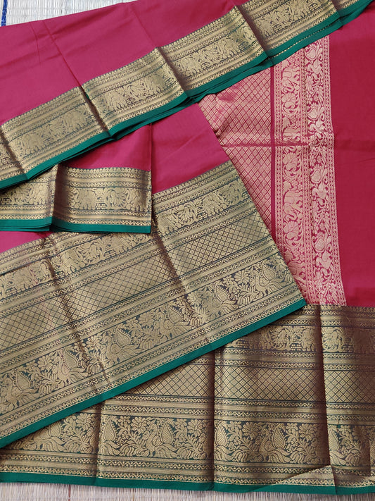 Light Maroon Colour Cotton Saree With Plain Body