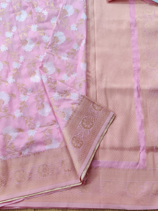 Light Pink Colour Semi Banarasi Saree With Thread Woven Motif