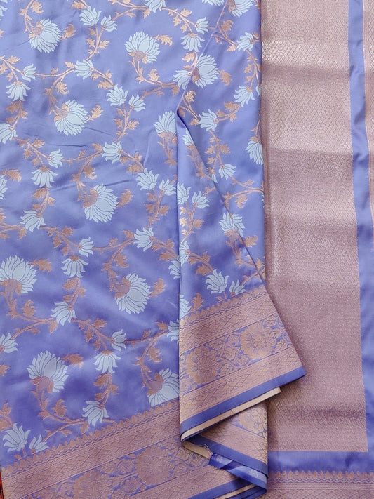 Lavender colour semi banarasi saree with thread woven motif