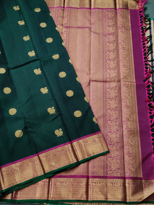 Bottle Green Colour Pure Kanchivaram Silk With Zari Motif