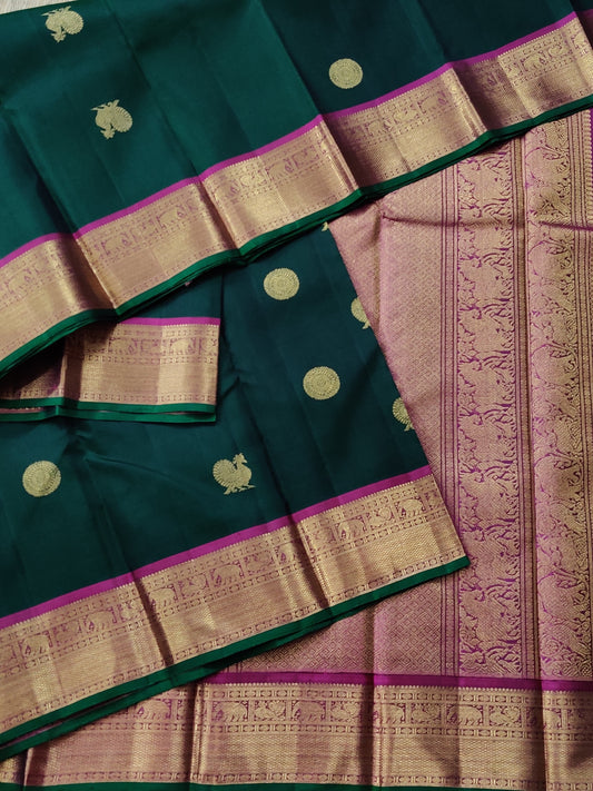 Bottle Green Colour Pure Kanchivaram Silk With Zari Motif