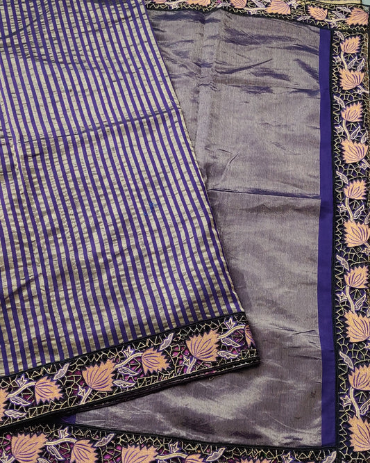 Purple Colour Maheshwari Silk With Zari Stripes All Over