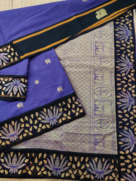 Purple Colour Cotton Saree With Zari Work All Over