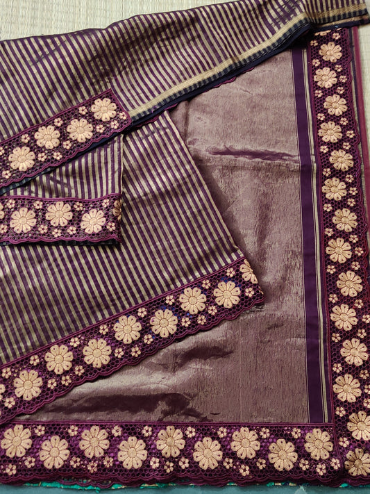 Light brown Colour Maheshwari Silk Saree With Zari Stripes