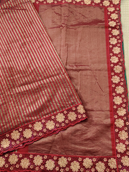 Red Colour Maheshwari Silk Saree With Zari Stripes All Over