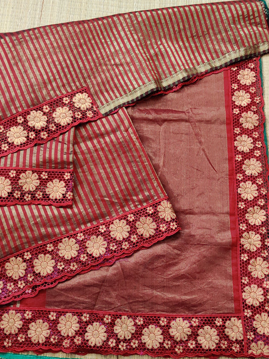 Red Colour Maheshwari Silk Saree With Zari Stripes All Over