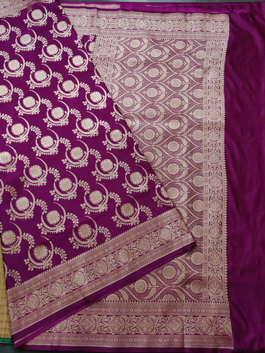 Magenta Colour Semi Banarasi Saree With Zari Motif