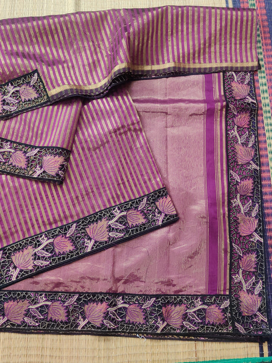 Magenta Colour Maheshwari Silk Saree With Zari Stripes