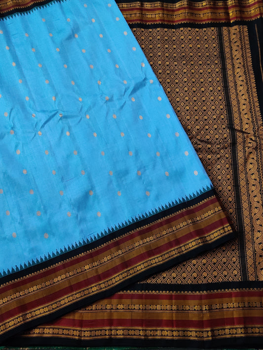 Sky Blue Colour Gadwal Silk Saree With Zari Butta All Over