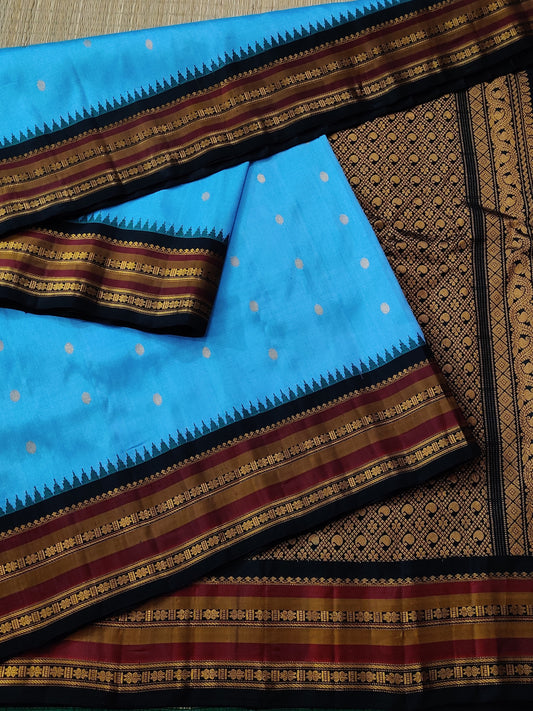 Sky Blue Colour Gadwal Silk Saree With Zari Butta All Over