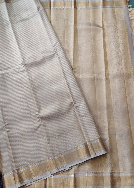 Silverish Gold Colour Kanchivaram Silk Saree With Gold & Silver Brocade