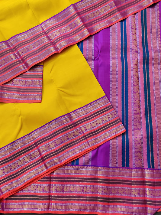 Yellow Colour Kanchivaram Silk Saree With Plain Body