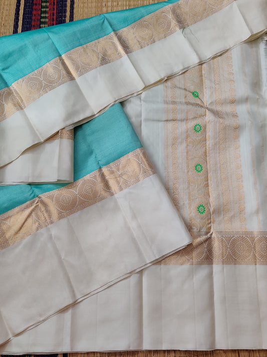 Sea Blue Colour Gadwal Silk Saree With Small Zari Checks Motif