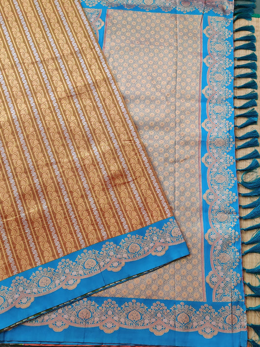 Honey Colour Semi Banarasi With Zari Stripes All Over