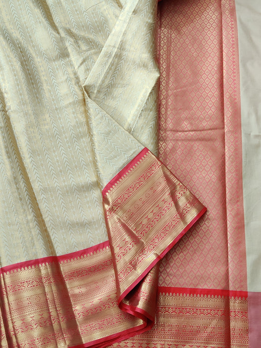 Cream Colour Semi Banarasi Saree With Zari Motif All Over