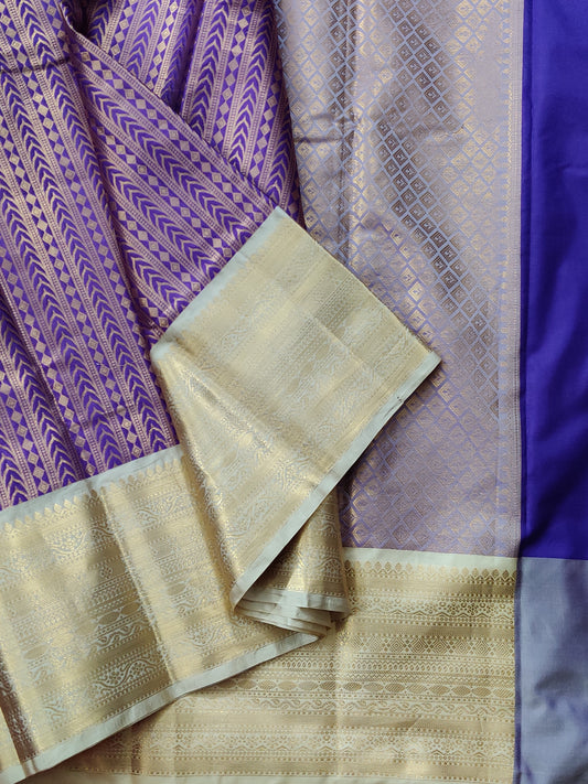 Lavender Colour Semi Banarasi With Zari Motif All Over