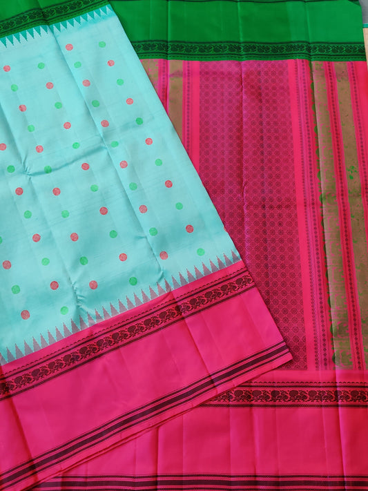 Sea Blue Colour Gadwal Silk Saree With Thread Woven Butta All Over