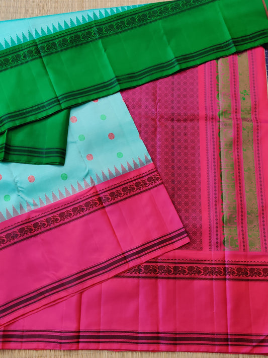 Sea Blue Colour Gadwal Silk Saree With Thread Woven Butta All Over