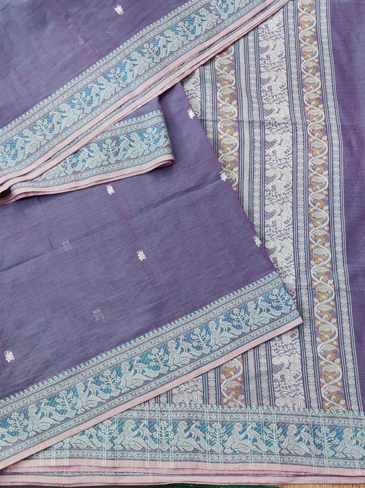 Dark Lavender Colour Cotton Saree With Thread Woven Motif