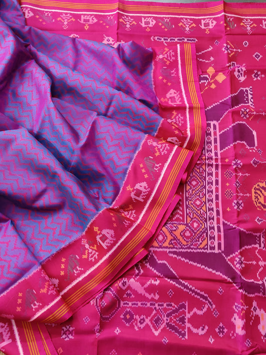 Purple Colour Single Ikkat Patola Saree With Ikkat Weaving All Over