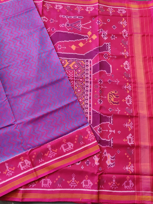 Purple Colour Single Ikkat Patola Saree With Ikkat Weaving All Over