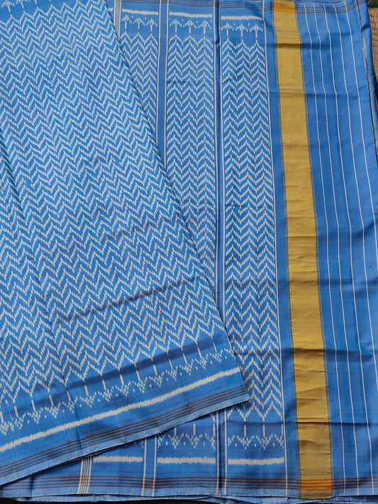 Blue Colour Single Ikkat Saree With Thread Woven Zigzag Weaving All Over