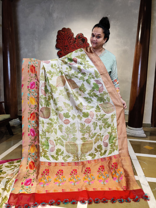 Cream Colour Pure Silk & Katan Banarasi Fusion Saree