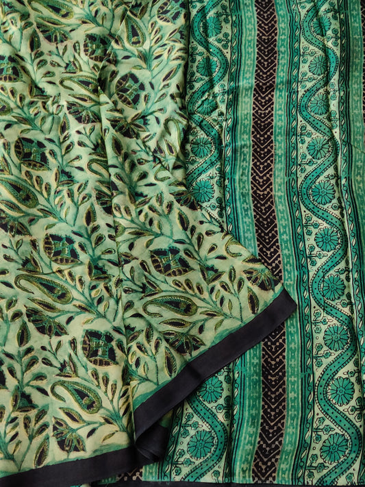 Green Colour Semi Modal Silk Saree With Vanaspathi Ajrakh Print All Over