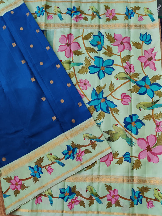 Peacock Blue Colour Kanchivaram Silk Saree With Zari Butta All Over