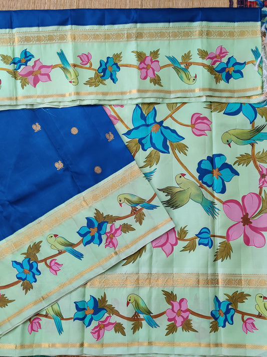 Peacock Blue Colour Kanchivaram Silk Saree With Zari Butta All Over