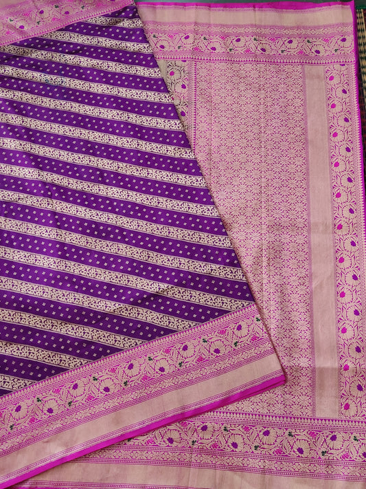 Magenta Colour Banarasi Silk Saree With Zari Motif All Over