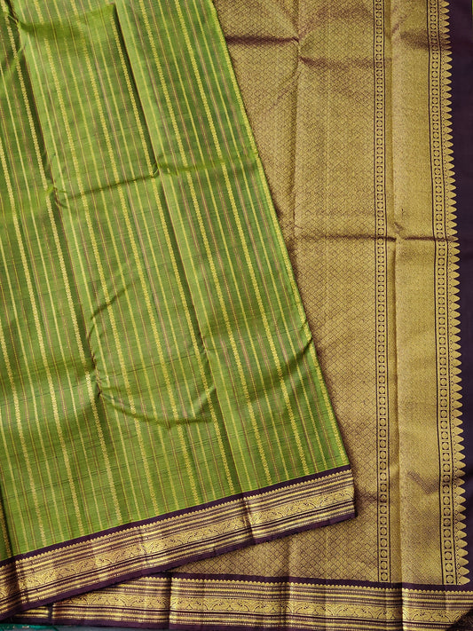 Mehandi Green Colour Kanchivaram Silk Saree With Zari Stripes All Over