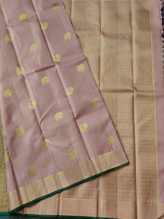 Light Onion Colour Kanchivaram Silk Saree With Zari Motif All Over