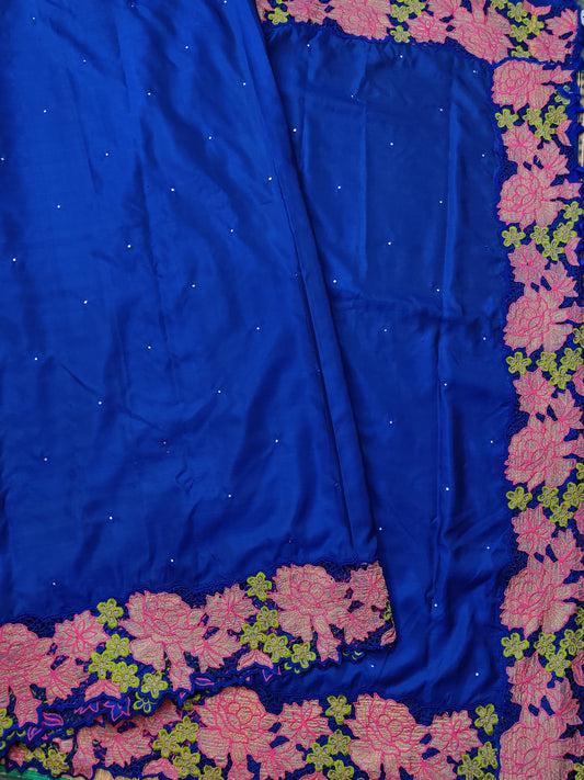 Blue Colour Kanchivaram Silk Saree With Zero Mirror Work All Over