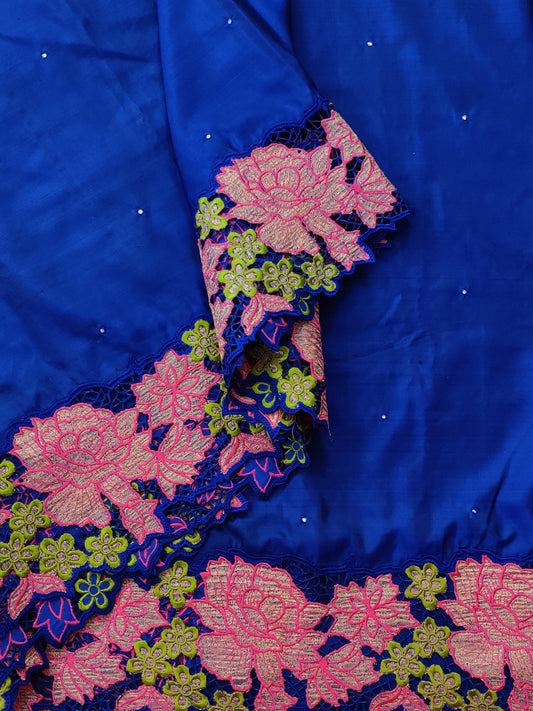 Blue Colour Kanchivaram Silk Saree With Zero Mirror Work All Over