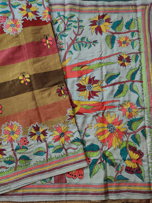 Multi Colour Tissue Chanderi & Tussar Fusion Saree