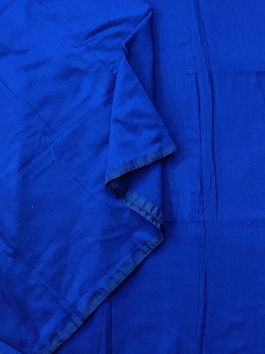 Blue Colour Cotton Saree With Plain Body